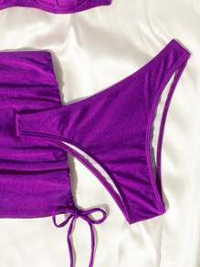 SHEIN Swim 女士3入組含人造珍珠裝飾和海貝杯比基尼套裝，包括游泳服、遮陽裙，適合夏季海灘度假