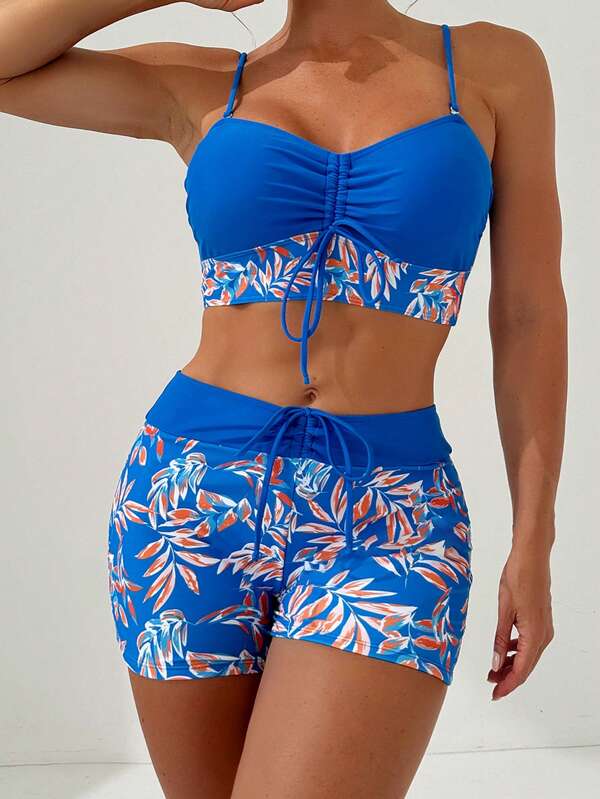 Swim Lushoire Set de bikini Summer Beach pentru femei, în culori uni, imprimat splice - Imprimare aleatorie