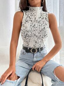 RueChic Turtle Neck Melange Vest - Black and White - View 3