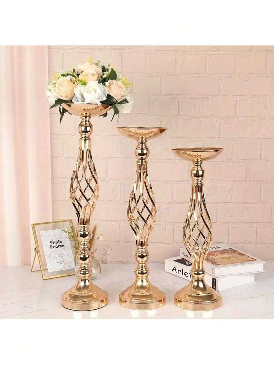 1只/個新款金色鐵藝花瓶燭台,搭配扭曲燭柱,適用於婚禮或其他節日場合桌面裝飾 - 彩色 - 查看 1