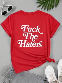 SHEIN Plus Size Alphabet Print Short Sleeve T-Shirt For Summer Graphic Tees Women Tops