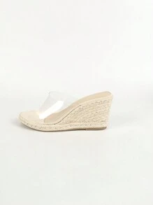 Women Thick-Soled Espadrilles With Rope Heels, Transparent TPR Slippers - Clear - View 3
