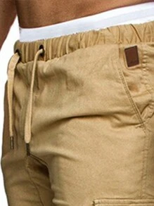 Manfinity Roughcore Men Solid Color Drawstring Jogger Cargo Pants, Plain Baggy Drawstring Cargo Pants, Suitable For Summer, For Husband, Boyfriend Gifts Men Cargo Pantskhaki Men Pants - Khaki - View 4