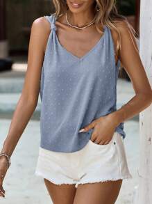 SHEIN Frenchy Women's Solid Color Sleeveless Shirt Summer Clothes  Shirt Summer Tops Casual Blue