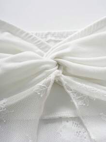 SHEIN LUNE Lace Patchwork Women Open Split Hem Twist Knot Bandeau Top - White - View 4