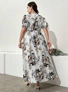 Lacomfia Women Plus Size Flower Print Dress Women Outfit, For Summer - White - View 2