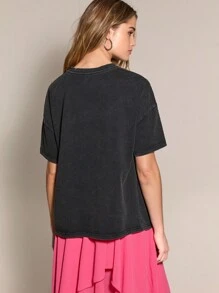 SHEINNeu Women's Summer Heart & Flame Print Round Neck Short Sleeve Casual T-Shirt - Black - View 2