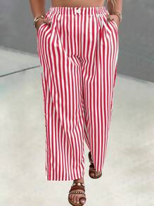 Breezaya Women's Plus Size Striped Wide Leg Pants