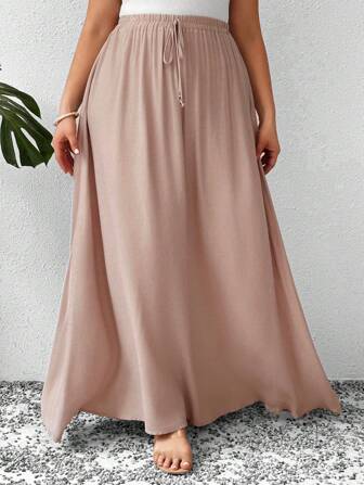 SHEIN LUNE Women Plus Size Simple Solid Color A-Line Skirt