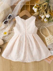Baby Girl Summer Butterfly Decoration Embossed Sleeveless Dress With Textured Fabric - Multicolor - View 2