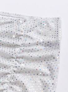 EgrlEra Women's Solid Color Rhinestone Decorated Pleated Slit Skirt (Random Cut) - White - View 5