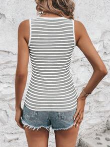SHEIN LUNE Color Block Striped Decor Buttoned Tank Top For Summer