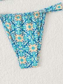 SHEIN Swim Women Summer Beach Floral Print Bandeau Fashion Bikini Set, Random Print - Multicolor - View 5