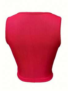 V-Neck Letter Print Small Waffle Fabric Tank Top Spring/Summer Wear Y2K - Red - View 2