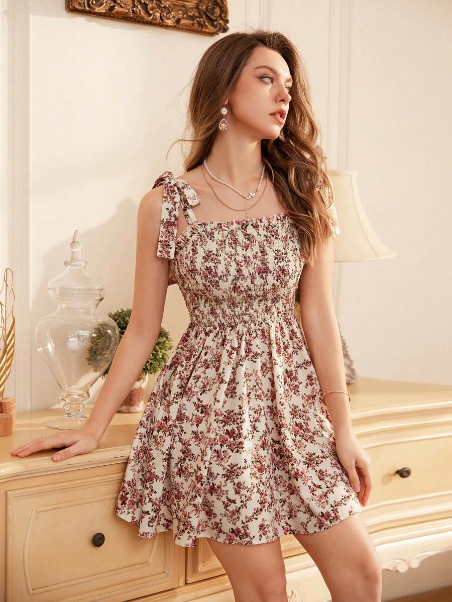 Revavyn 女士法式系带浪漫碎花吊带无袖连衣裙度假装女士 - 彩色 - 查看 1