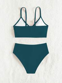 SHEIN Teen Girl Summer Beach Wireless Spaghetti Strap Bikini Set - Teal Blue - View 2