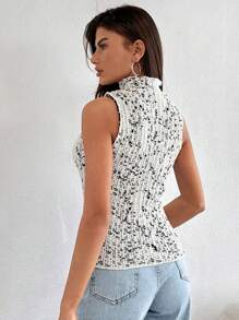 RueChic Turtle Neck Melange Vest - Black and White - View 7