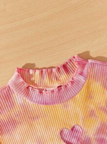 SHEIN Tween Girl Tie-Dye Heart Shaped Hollow Out Casual Dress For Summer