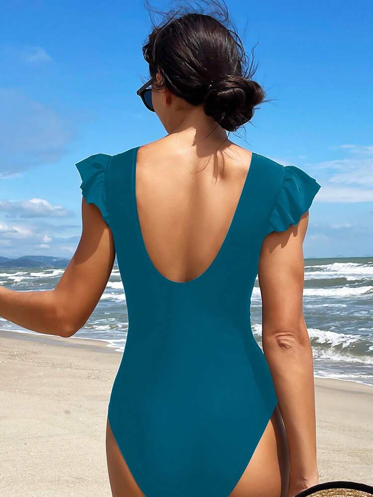 Women\  Flower Embroidery Deep V-Neck One-Piece Swimsuit, Suitable For Summer, Beach, Pool, Vacation