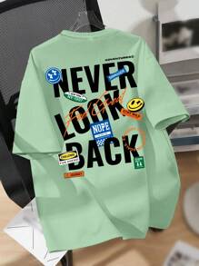 SHEIN 青少年男孩休闲简约字母图案短袖 T 恤，夏季，棉混纺