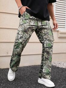 Manfinity EMRG Pantalones Largos Casuales Y De Moda Con Estampado De Camuflaje Para Hombres