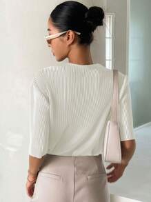 DAZY 實心的凸紋針織滴肩t卹 - 白色 - 查看 2