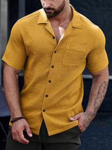 Manfinity CasualCool Uomo camicia manica corta con taschino e bottone frontale (stampa taglio qasuale) di colore unito