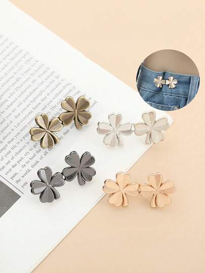 2pcs Four-Leaf Clover Waist Button, Detachable And Seam-Free Waist Button, Jeans Waist Size Changer, Metal Trousers Button, Trousers Tightening Button