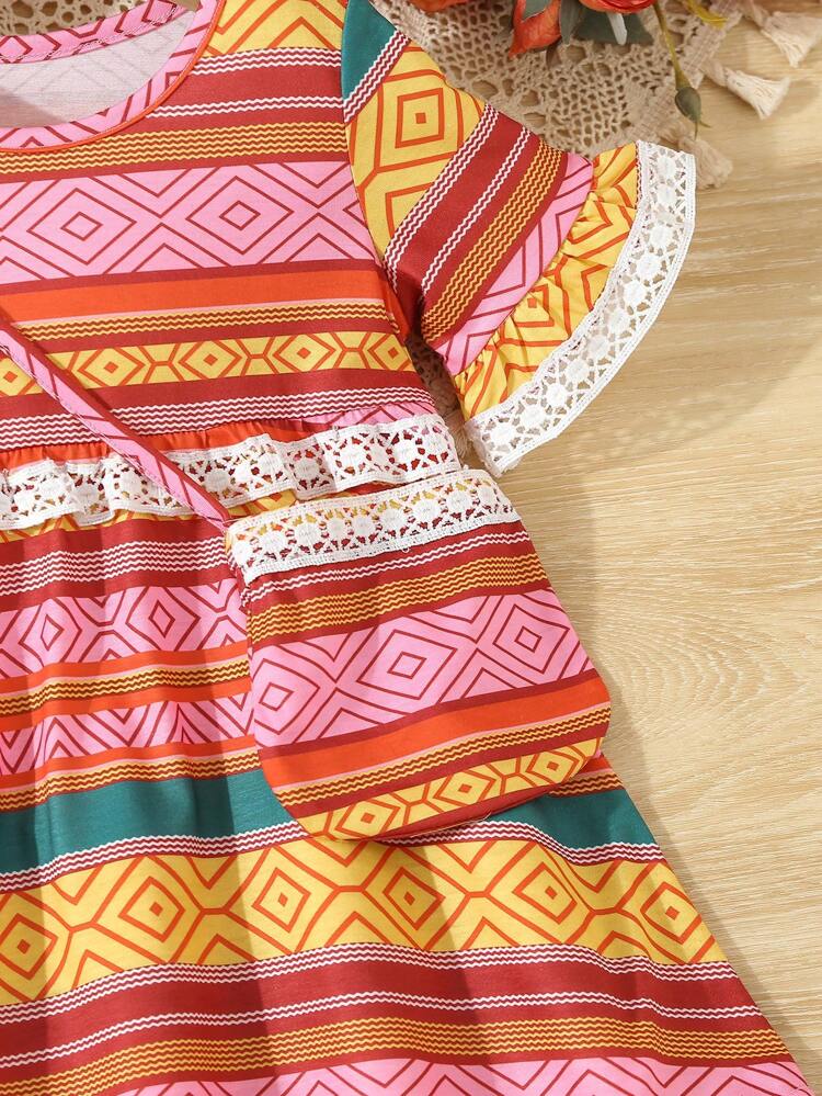 Baby Girl Vintage Printed Summer Casual Dress With Flare Sleeves