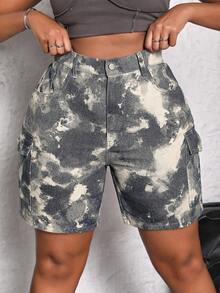 SHEIN SXY Plus-Size Nữ Ngụy trang Túi Hàng Thiết kế Quần short Denim thông thường - Nhiều màu - Xem 4