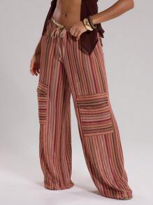 MUSERA Crochet Pocket Low Rise Wide Leg Trouser Vacation Summer Ibiza Fits Summer Boho Elegant Holiday - Multicolor - View 3