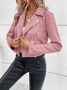 EMERY ROSE Chaqueta Casual de Mujer de Primavera y Otoño con Cuello de Solapa, Cierre con Cremallera y Manga Larga