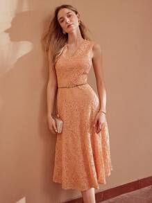 MOTF PREMIUM VESTIDO DE ENCAJE CON SUPERPOSICIÓN EN FORMA DE V Y SIN CINTURÓN - Naranja - Ver 9