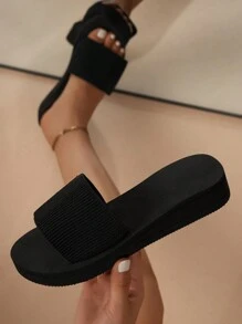 Women Plain Casual Plastic Slippers - Black - View 1