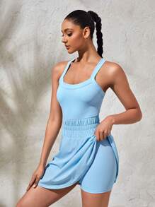 Lifespree Women Solid Color Simple Daily Sports Dress - Baby Blue - View 5