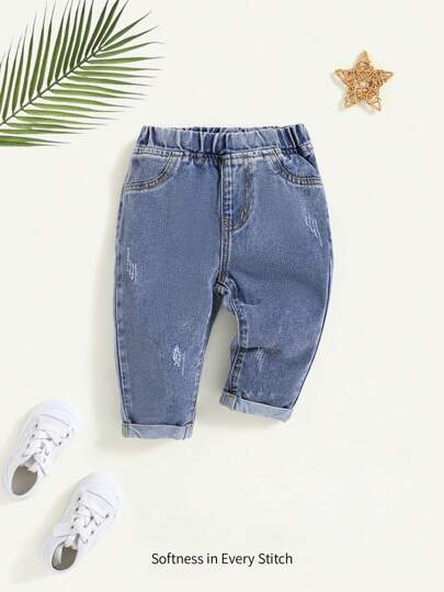 Cozy Pixies Baby Boy's Spring Summer Casual Faded Baggy Patch Pocket Soft Denim Jeans , Baby Boy Summer Clothes Casual Outfits