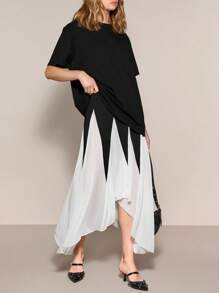 SHEINNeu Women's Flowy Skirt For Summer - Black and White - View 1