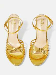 CUCCOO TILAWA Fashionable Gold-Colored Women's High-Heeled Sandals With Small Round Toe And Thin Heels - Gold - View 5