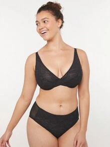 LUVLETTE 内衣休闲曲线低胸无衬里 V 领聚拢蕾丝黑色缩小文胸 - 黑色 - 查看 10