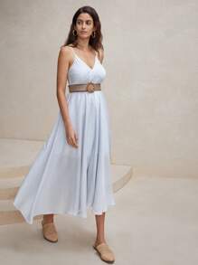 Anewsta Vestido a rayas con bajo asimétrico