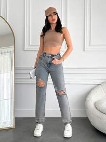 RueChic Coupe droite rigide et détaillée, usée