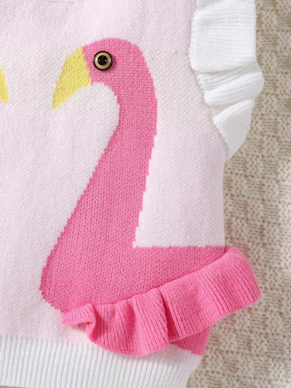 Baby Girl Spring/Summer New Cute Animal Pattern Ruffled Sweater Vest