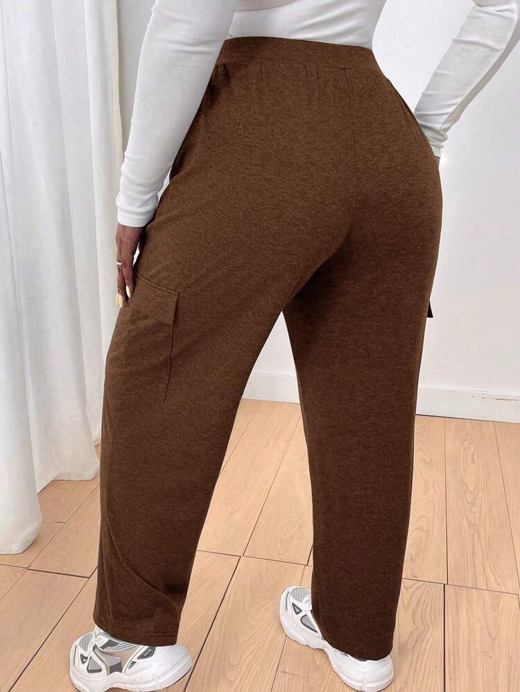 Women's Plus Size Solid Color Flap Pocket Pants Fall Cloth For Women