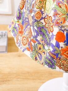 寶寶女孩 色彩繽紛的花卉波西米亞風格假兩件連帶腰帶短袖洋裝，優雅可愛 - 彩色 - 查看 5