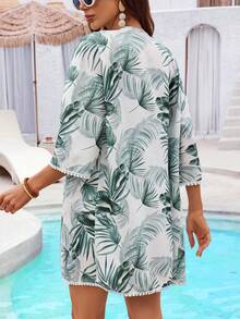 SHEIN Swim Áo len cardigan nữ in hoa có thắt lưng - Nhiều màu - Xem 2