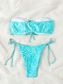 SHEIN Swim Random Printed Two-Piece Bikini Set, Summer Beach - Blue - View 2