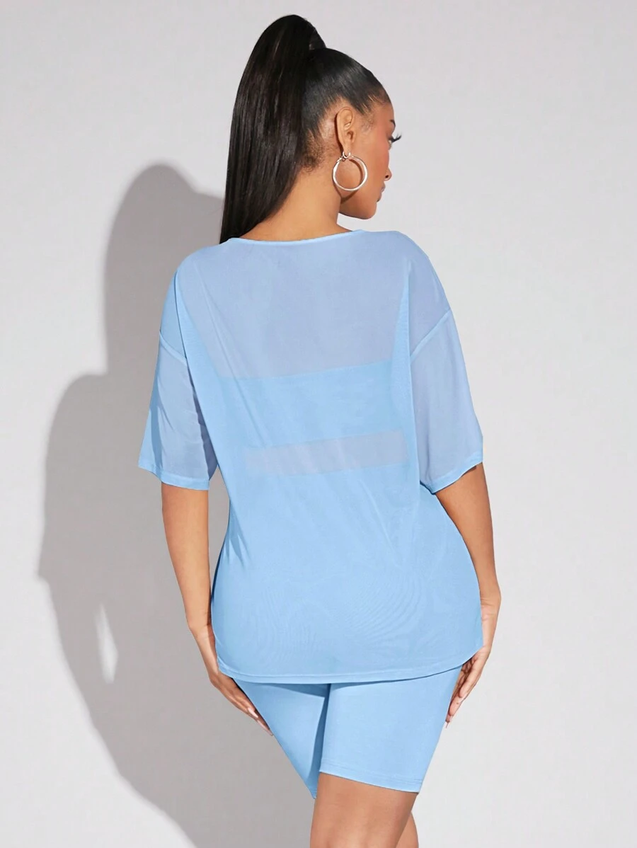 SHEIN SXY Solid Color Round Neck Loose Drop Shoulder Top And Tight ...
