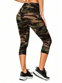 Women's Soft High Stretch Seamless Camo Leggings, Suitable For Squatting, Lifting, Yoga, Outdoor Beach, Casual, Walking, Running, Workout, 7/8 Pants