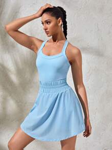 Lifespree Women Solid Color Simple Daily Sports Dress - Baby Blue - View 4