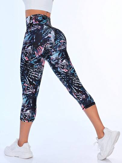 Easithlete 女士时尚印花七分长运动健身瑜伽紧身裤